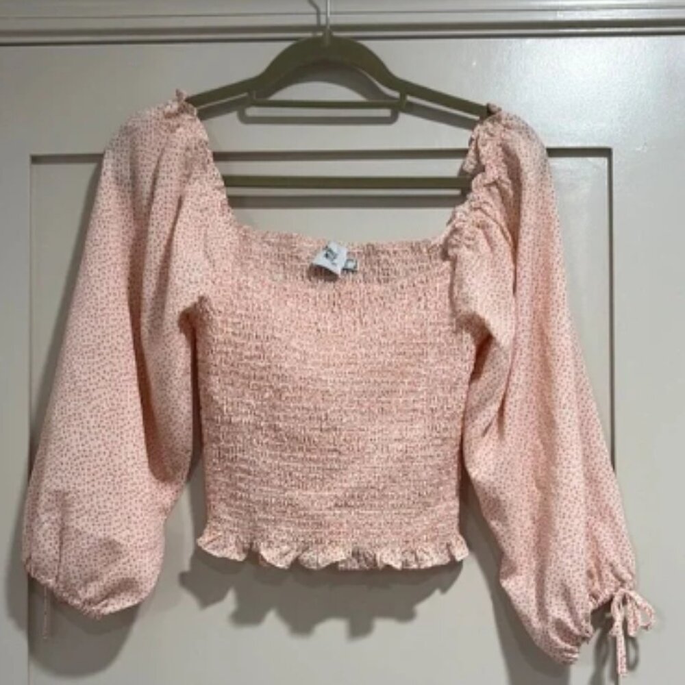 Pink Smocked Long Sleeve Top